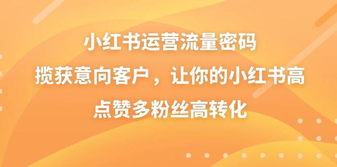小红书运营流量密码，揽获意向客户，让你的小红书高点赞多粉丝高转化-六道网创