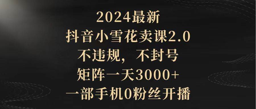 2024最新抖音小雪花卖课2.0 不违规 不封号 矩阵一天3000+一部手机0粉丝开播-六道网创
