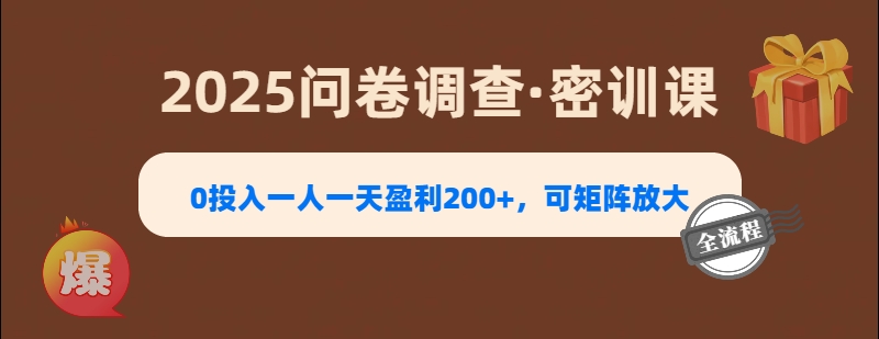 2025《问卷调查》0投入一人一天盈利200+，可矩阵放大-六道网创