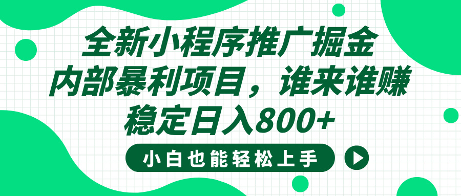 全新小程序推广掘金，内部暴利项目，小白轻松上手，稳定日入800+-六道网创