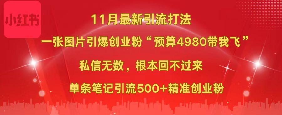 小红书11月最新图片打法，一张图片引爆创业粉“预算4980带我飞”，私信无数，根本回不过来，单条笔记引流500+精准创业粉-六道网创