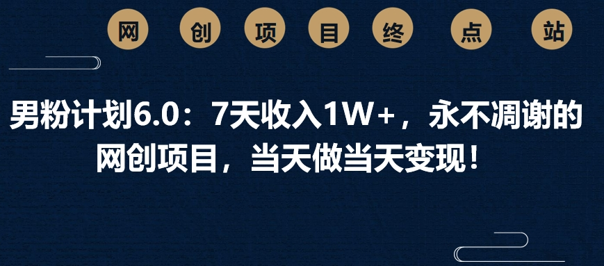 男粉计划6.0：7天收入1W+，永不凋谢的网创项目，当天做当天变现！-六道网创