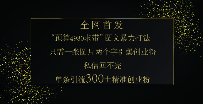 小红书，“预算 4980 带我飞” 的神奇图片引流法，堪称涨粉核武器！只需一张图，就能单条笔记凭借此方法，轻松引流 300 + 精准创业粉！-六道网创