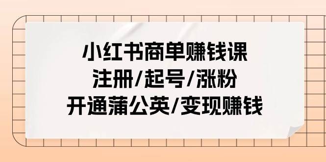 小红书商单赚钱课：注册/起号/涨粉/开通蒲公英/变现赚钱（25节课）-六道网创