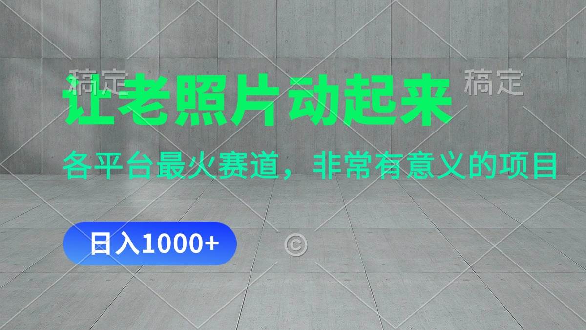让老照片动起来，一天变现1000+，各平台最火赛道，看完就会-六道网创