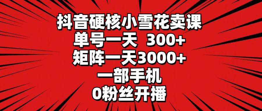 抖音硬核小雪花卖课，单号一天300+，矩阵一天3000+，一部手机0粉丝开播-六道网创