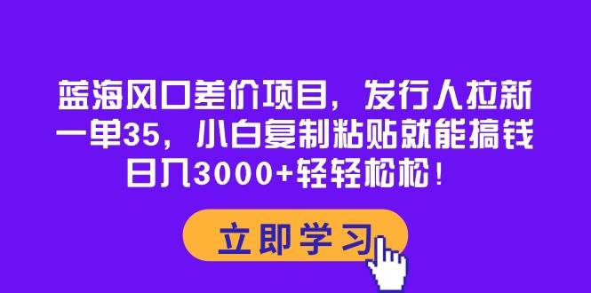蓝海风口差价项目，发行人拉新，一单35，小白复制粘贴就能搞钱！日入3000+轻轻松松-六道网创