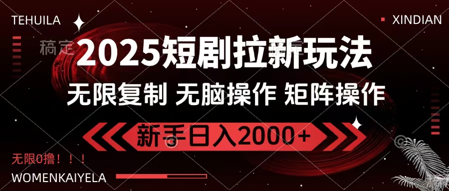 2025短剧拉新玩法，无需注册登录，无限0撸，无脑批量操作日入2000+-六道网创