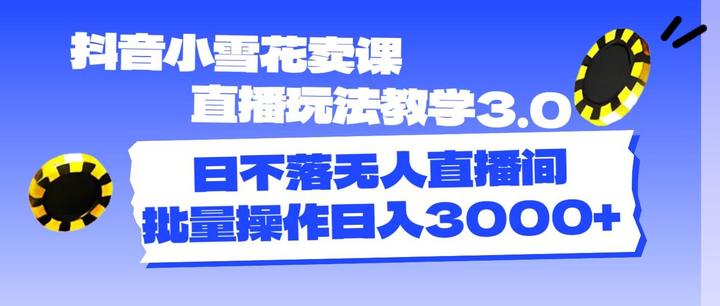 抖音小雪花卖课直播玩法教学3.0，日不落无人直播间，批量操作日入3000+-六道网创
