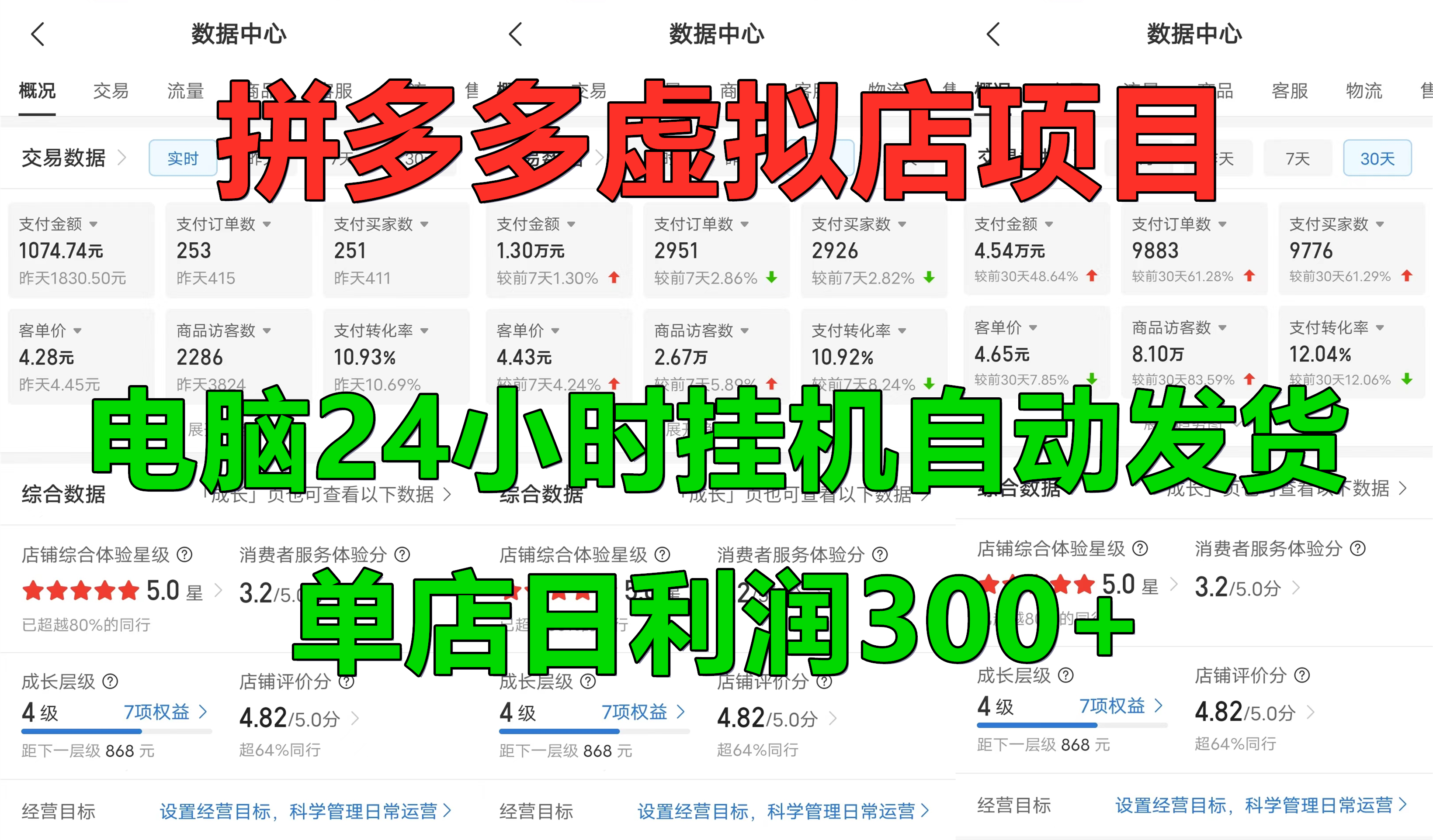 拼多多虚拟店项目，电脑挂机自动发货，单店日利润300+，可放大操作-六道网创