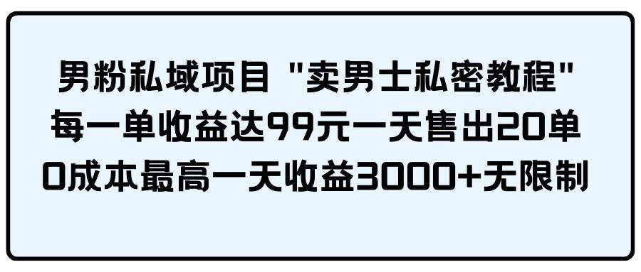 男粉私域项目 卖男士私密教程 每一单收益达99元一天售出20单-六道网创