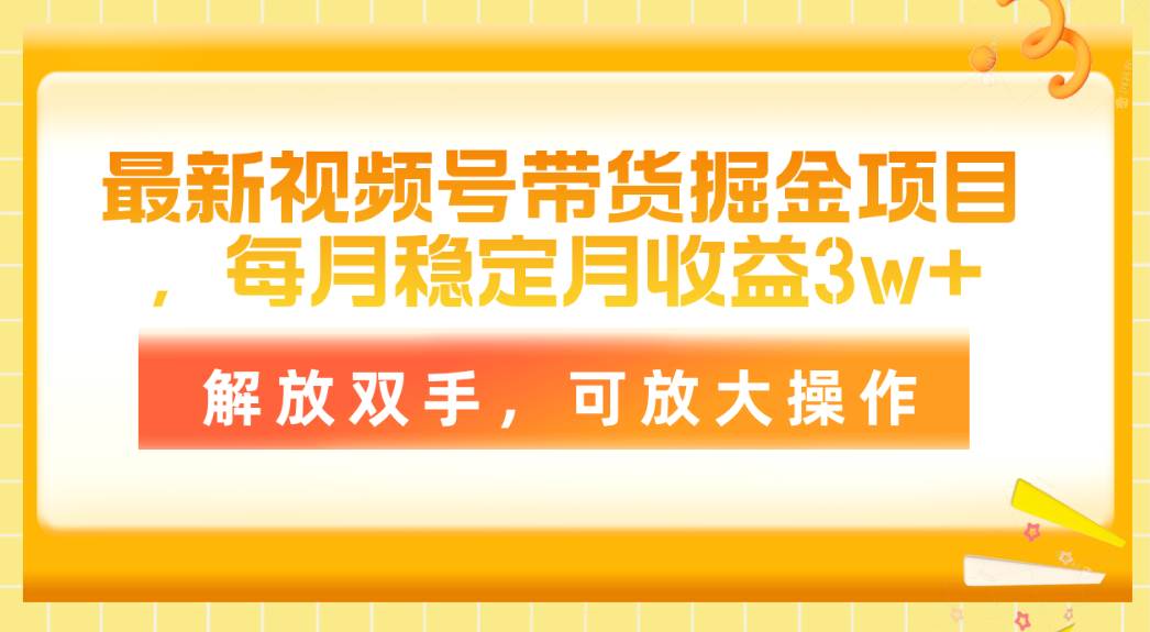 最新视频号带货掘金项目，每月稳定月收益3w+，解放双手，可放大操作-六道网创