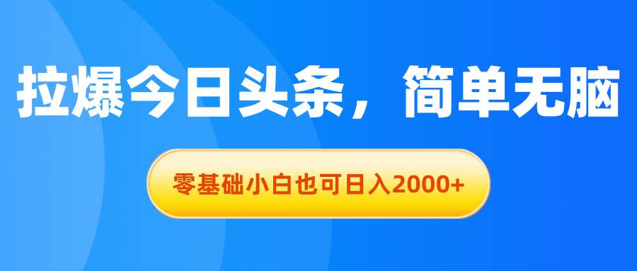 拉爆今日头条，简单无脑，零基础小白也可日入2000+-六道网创