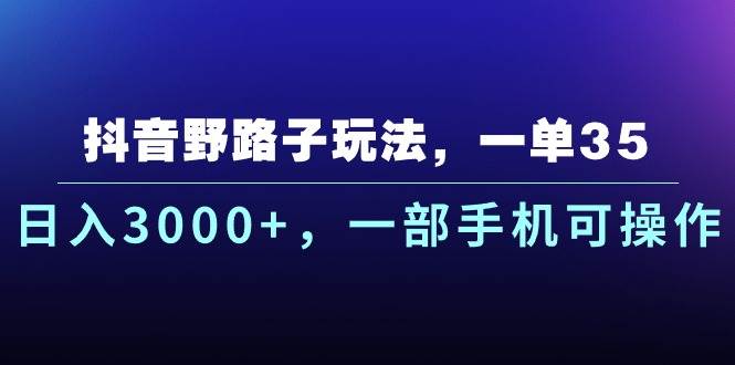 抖音野路子玩法，一单35.日入3000+，一部手机可操作-六道网创