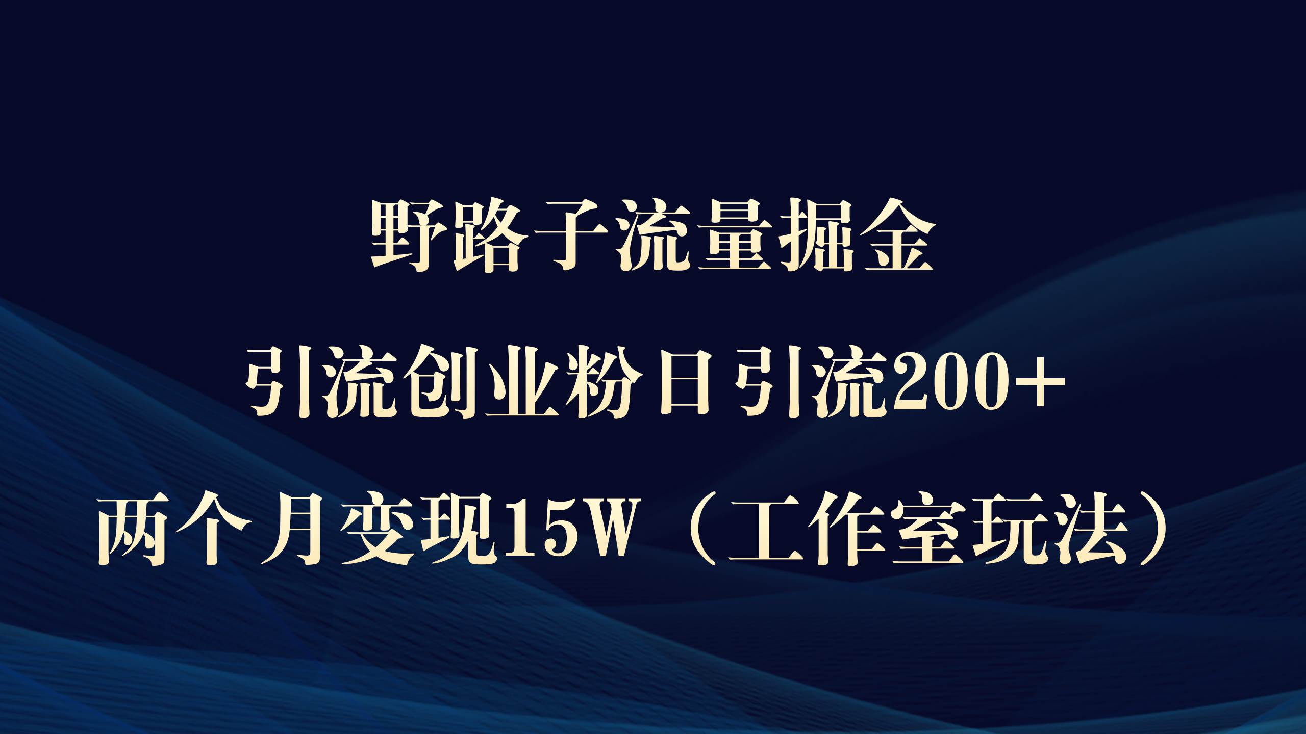 野路子流量掘金，引流创业粉日引流200+，两个月变现15W（工作室玩法））-六道网创