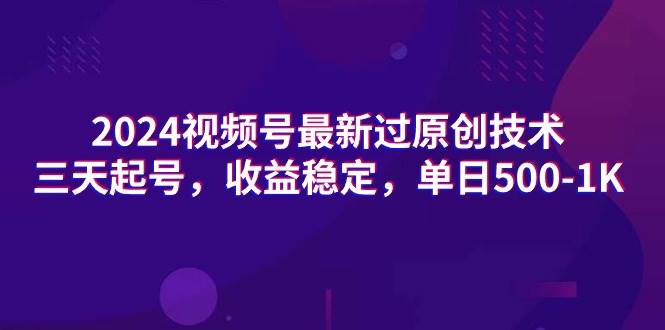 2024视频号最新过原创技术，三天起号，收益稳定，单日500-1K-六道网创