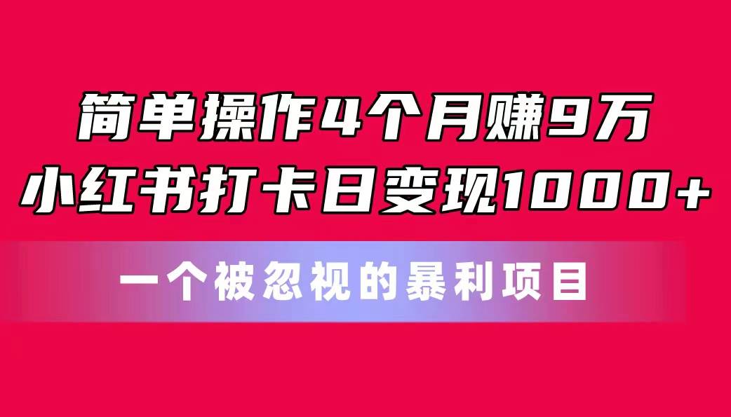 简单操作4个月赚9万！小红书打卡日变现1000+！一个被忽视的暴力项目-六道网创
