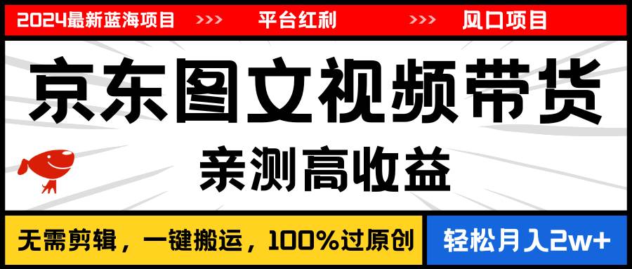 2024最新蓝海项目，逛逛京东图文视频带货，无需剪辑，月入20000+-六道网创