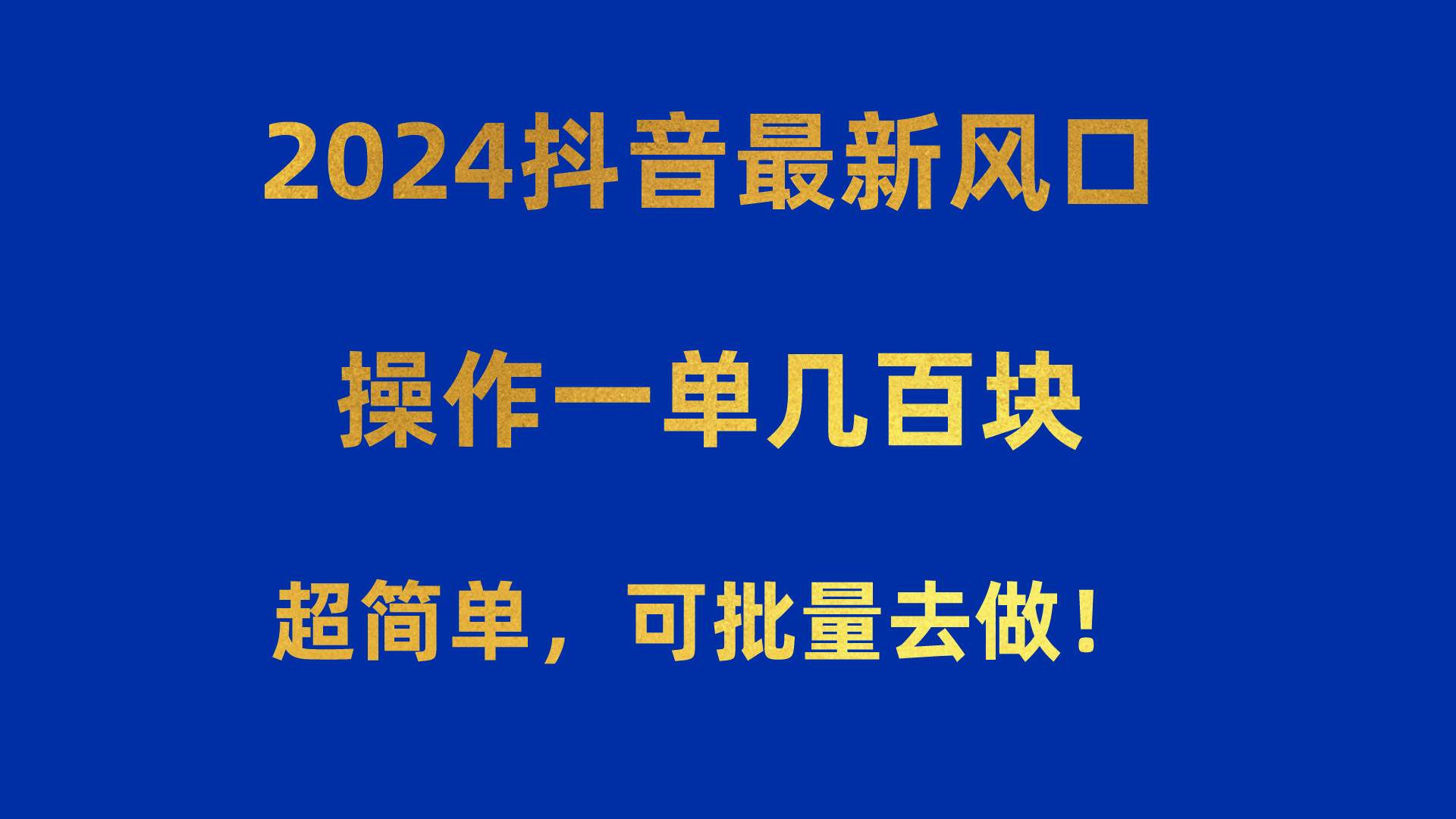2024抖音最新风口！操作一单几百块！超简单，可批量去做！！！-六道网创