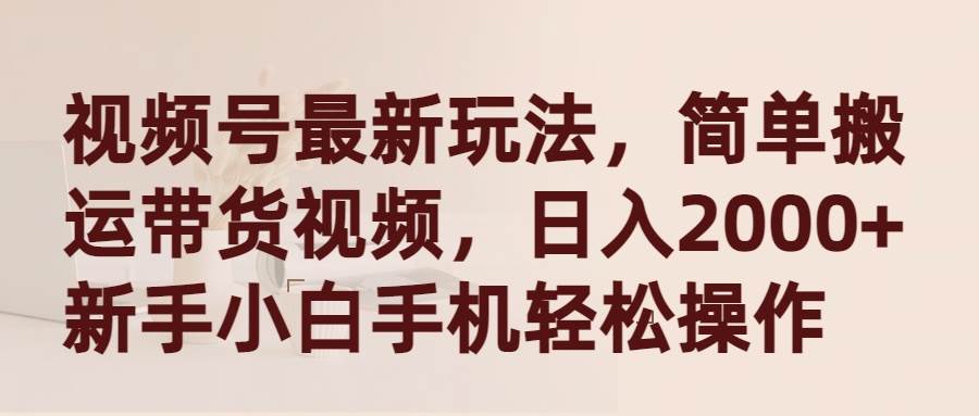 视频号最新玩法，简单搬运带货视频，日入2000+，新手小白手机轻松操作-六道网创