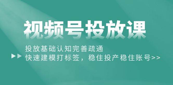 视频号投放课：投放基础认知完善疏通，快速建模打标签，稳住投产稳住账号-六道网创