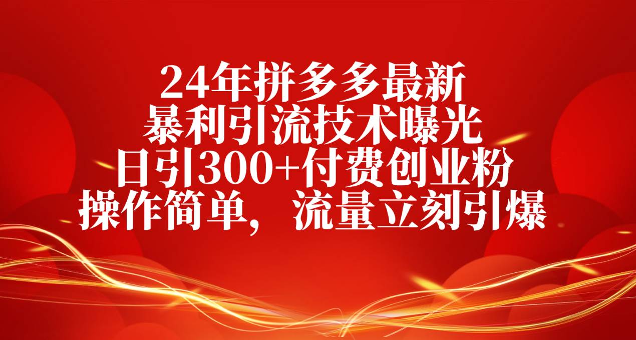 24年拼多多最新暴利引流技术曝光，日引300+付费创业粉，操作简单，流量…-六道网创