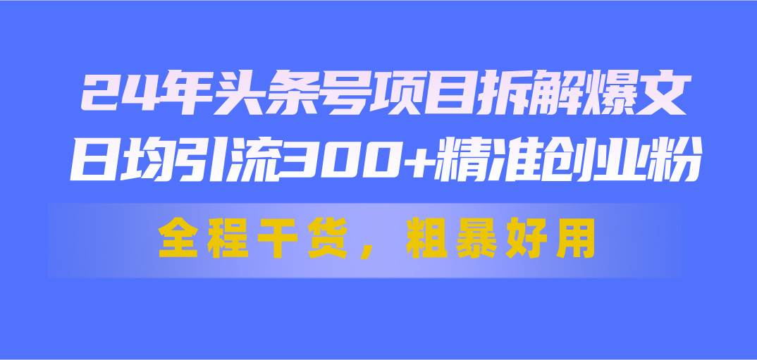 24年头条号项目拆解爆文，日均引流300+精准创业粉，全程干货，粗暴好用-六道网创