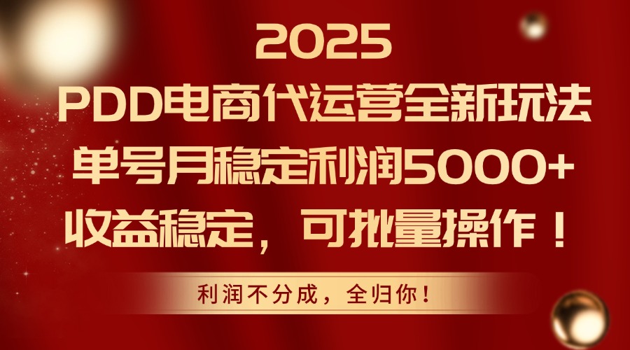 2025 PDD电商代运营全新玩法，单号月稳定利润5000+，收益稳定，可批量操作！-六道网创