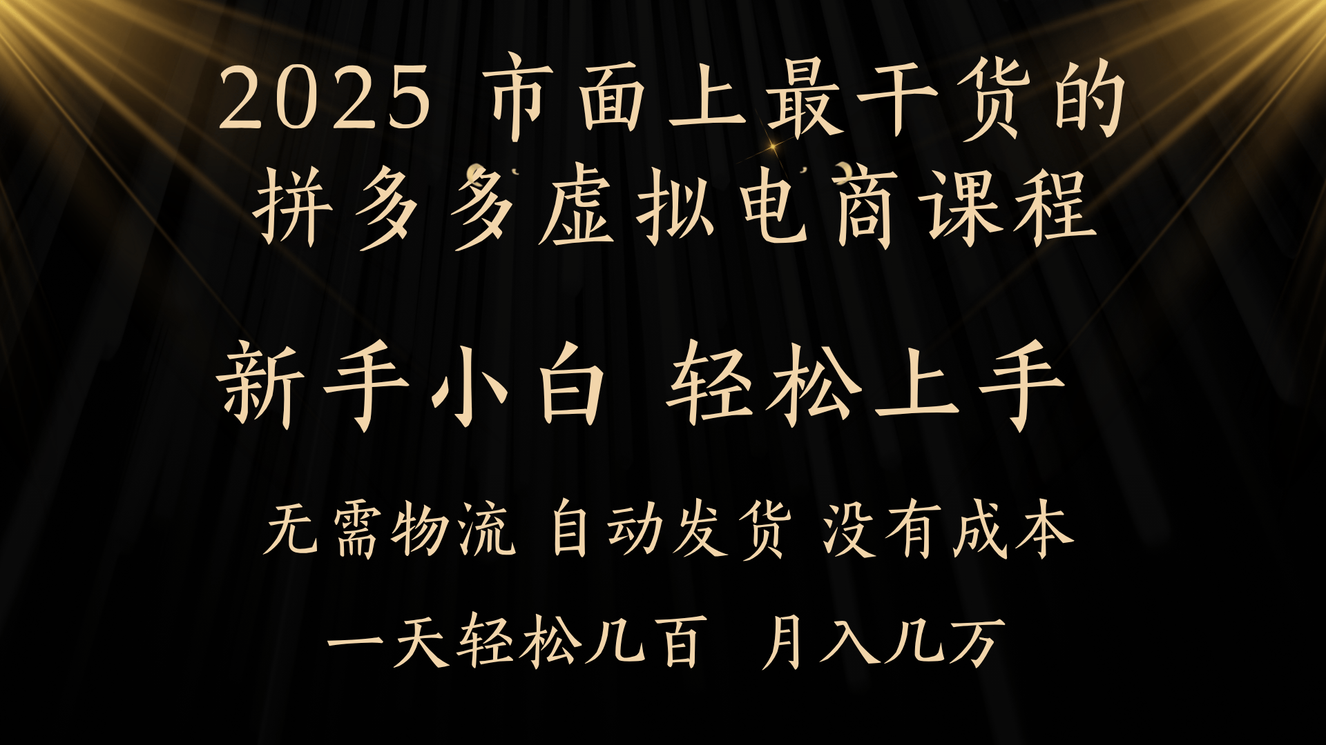 25年最干货的拼多多虚拟电商课程，小白轻松上手，月入过万只是门槛！虚拟电商，如皓月见青天！-六道网创