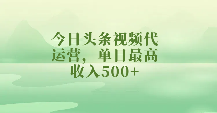 今日头条视频代运营，单日最高收入500+-六道网创