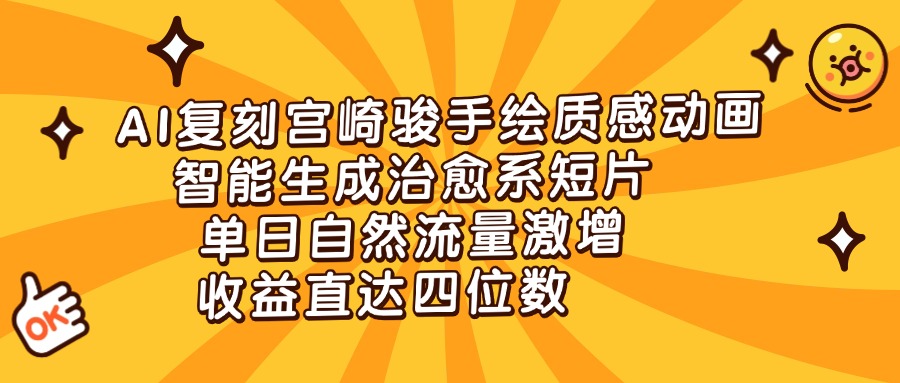 AI复刻宫崎骏手绘质感动画，智能生成治愈系短片，单日自然流量激增，收益直达四位数-六道网创