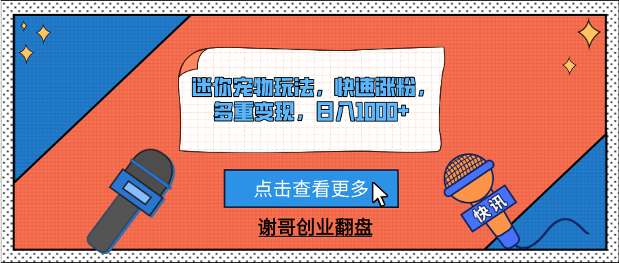 迷你宠物玩法，快速涨粉，多重变现，日入1000+-六道网创