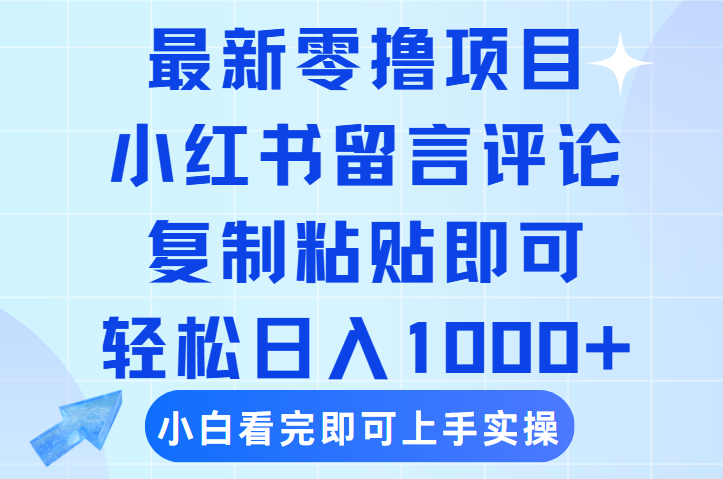 最新零撸小项目，小红书留言评论，复制粘贴即可赚钱，轻松日入1000+-六道网创