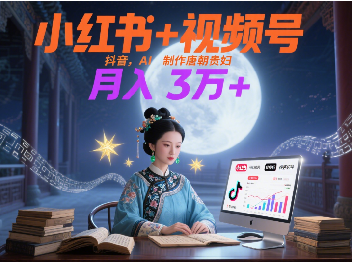 小红书+视频号+抖音，AI轻松制作唐朝贵妇IP，毒鸡汤、励志、减肥瘦身、养生赛道轻松切入，每天30分钟，轻松产出N条，月入3万+ -六道网创