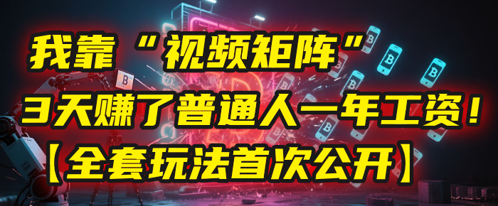 我靠“视频矩阵”，3天赚了普通人一年工资！【全套玩法首次公开】-六道网创