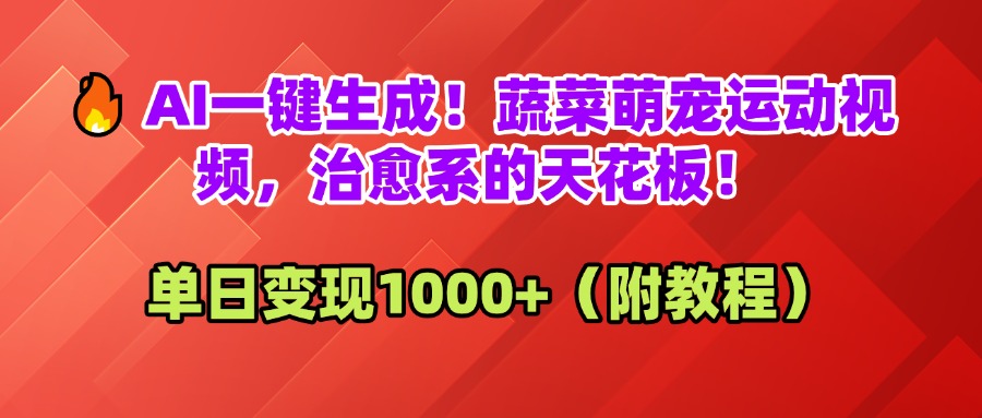 AI一键生成！蔬菜萌宠运动视频，治愈系的天花板！单日变现1000+（附教程）-六道网创