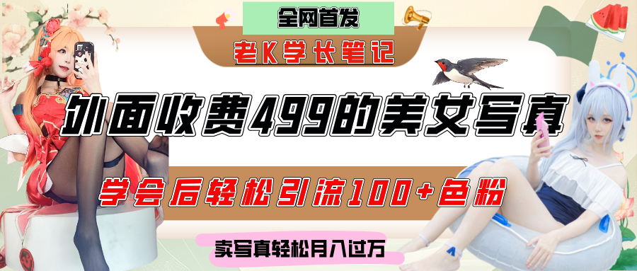 外面收费499的美女写真制作技术，学会后轻松引流色粉变现，日引100+色粉，轻松月入过万-六道网创