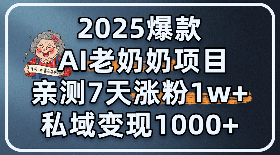 2025爆款 AI 老奶奶项目：亲测 7 天涨粉 1W+，私域变现 1000+-六道网创
