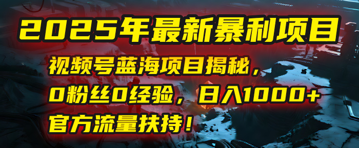 2025年最新暴利项目：视频号蓝海项目揭秘，0粉丝0经验，日入1000+，官方流量扶持！-六道网创