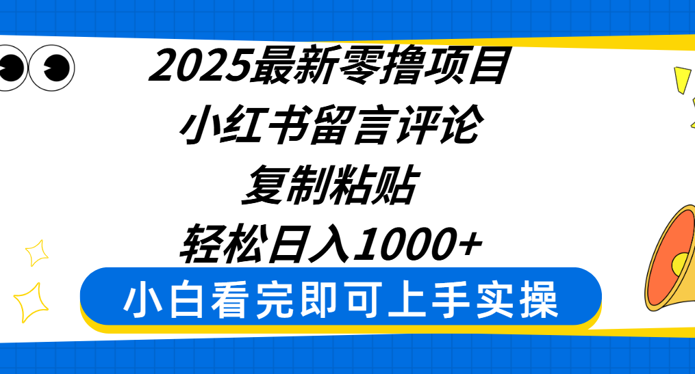 2025最新零撸项目，小红书留言评论，复制粘贴即可赚钱，轻松日入1000+-六道网创
