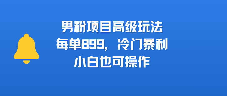 男粉项目高级玩法，每单899，冷门暴利，小白也可操作-六道网创