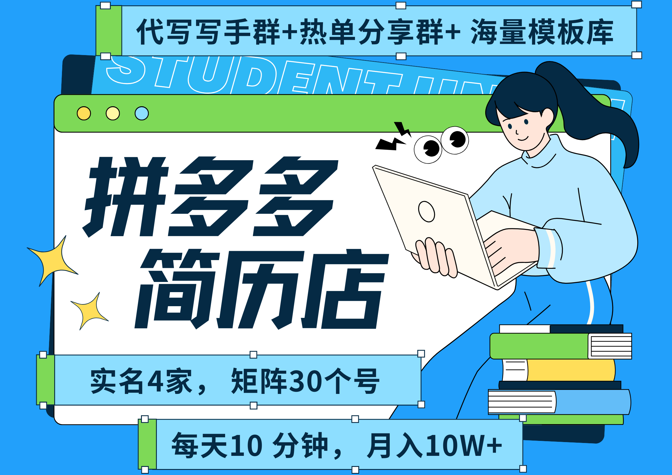 拼多多 虚拟资料 简历 海报代写 全SOP流程 毫无保留分享（含后端资料以及代写渠道）每天十分钟 每人实名四个店  矩阵30个账号  轻轻松松 月入10W-六道网创