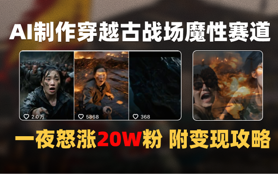 AI制作穿越古战场视频一夜涨粉20W保姆级教学（附AI变现指南）-六道网创