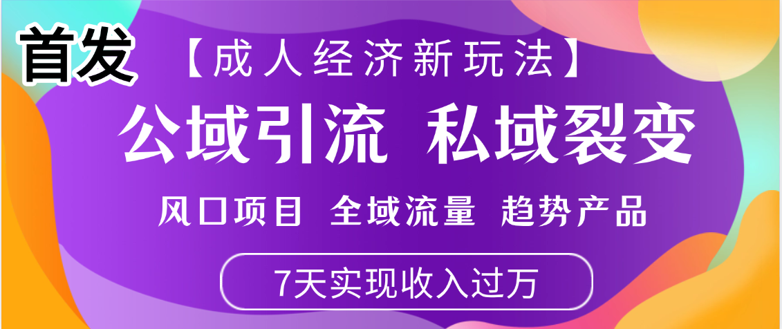 首发：【成人经济新玩法】市面独家玩法，风口项目、全域流量、趋势产品，7天实现月入过万-六道网创