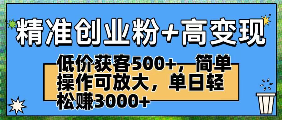 精准创业粉+高变现：低价获客500+，简单操作可放大，单日轻松赚3000+-六道网创