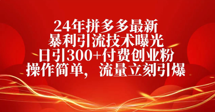 25年拼多多最新暴利引流技术曝光、日引300+付费创业粉操作简单，流量立刻引爆-六道网创